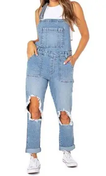 Celebrity Pink  Blue Stretch Denim Overalls Distressed Large