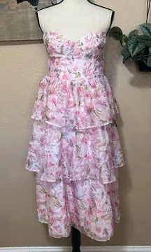 Pristine Cutie Light Pink Floral Organza Bustier Midi Dress