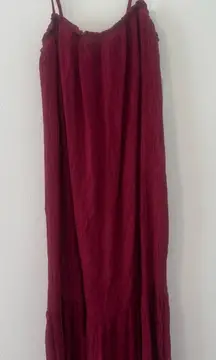 Soma Weekend Crinkle Woven Maxi Bra Dress Deep Red Pockets Flowy Resort NWT XL
