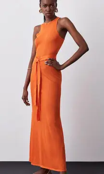 Orange Racer Style Lightweight Summer Knit Maxi Dress