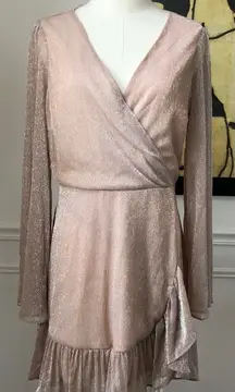 NWT Saks 5th Avenue Blush Shimmer Wrap Dress $350 M