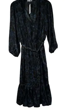 NWT‎ Dex LeeBirch Dress Womens XS Black Blue Wrap Dress Long Sleeve Snake Print