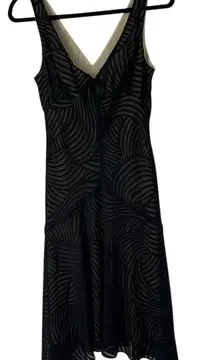 Kenneth Cole Black Overlay Nude Bow Front Y2K Slip Dress Sz‎ 8