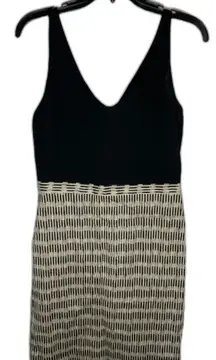 Loft double v neck color block dress BLACK TAN textured size 2
