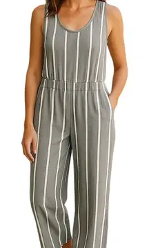 Cloth‎ & Stone Linen Blend Striped Jumpsuit Gray White Romper Women Size Medium