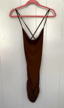 NEW Zara Brown Ruched Criss Cross Sleeveless Party Bodycon Mini Dress S