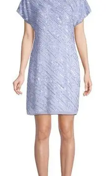 Aidan Mattox Blue Sequin Beaded Cap Sleeve Embellished Cocktail Dress NWT | 0