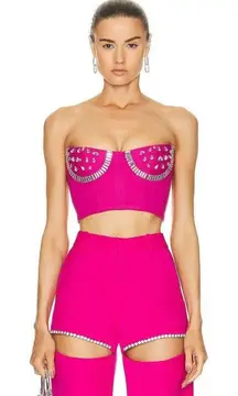 AREA Crystal Watermelon Cup Bustier Top in Fuchsia XSmall New Womens Corset