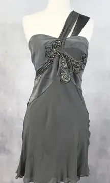 Karen Millen Womens Dress 6‎ Gray Silk Beaded Cocktail Glam Goth Fairy Grunge