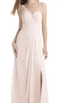 Bill Levkoff Pleated Chiffon One Shoulder Maxi Dress Pink Size 8‎