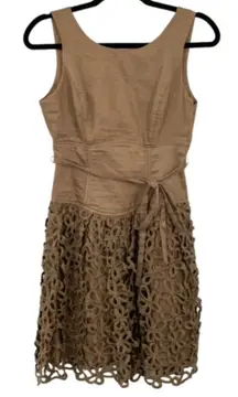 Robert Rodriguez Size 2 Brown Linen Blend Eyelet‎ Lace Sleeveless A-Line Dress