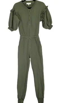 SOMETHING NAVY Olive Green Ruffle Sleeve Henley Jumpsuit Size XXS‎