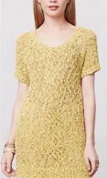 Anthropologie Moth Yellow Chunky Knit Julliet Short Sleeve Sweater Tunic Top M