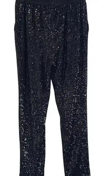 Ramy Brook Black Sequin Pants Pull On Style Size Medium M Pockets Party Event