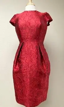 Carmen Marc Valvo  Jacquard Red Dress Size 2