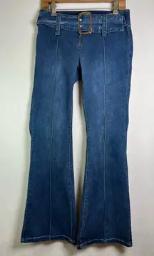 White Fox Belted Flare Jeans Women’s Size S 100% Cotton Y2K Boho Retro Style