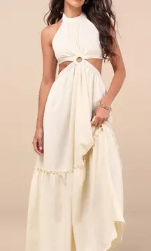 NWT Lulus Island Vacay Cream Tie-Back Maxi Dress Resortwear Vacay Cut Out Sz M