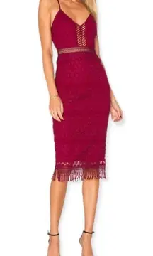 Saylor Margot Midi Dress Lace Fringe Lipstick Red Size XS