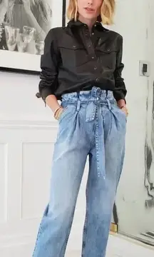 Anine Bing Women's Everly Paper Bag High Waist Jeans in Pond size 24‎