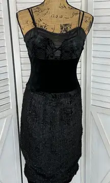 Anac by Kimi Velvet Faux Fur Sleeveless Sheath Dress Black Small