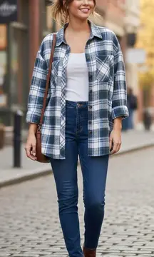 The Avenue Vintage Plaid Flannel Shirt Womens 22/24 Shacket Made USA Cozy Fall