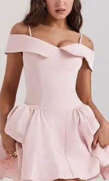HOUSE OF CB Elida Ballerina Pink Off Shoulder Mini Dress Size Small
