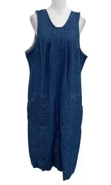 Vintage 90s Western Denim Jumper Midi Dress Sleeveless Pockets Cotton size 22W