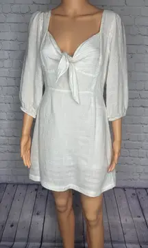L Space White‎ Mini Dress Tie Front Sweetheart Neck 3/4 Sleeve Medium