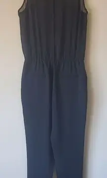 Zara Black Jumpsuit Mesh Top Wide Leg Size Medium Sleek Sexy Party Cocktail