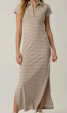 OFFLINE By Aerie Thumbs Up Heavyweight Polo Maxi Dress Size Large Ribbed Striped