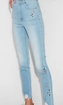 Express Super High Waisted Embellished Ripped‎ Ankle Leggings Jeans Size 2 Short