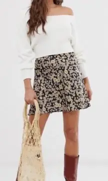 Free People Phoebe Daisy Print Mini Skirt Black Orange Size 2‎