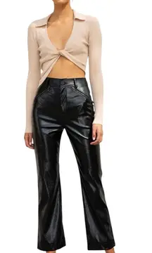 NWT Misha Bertha Black Vegan Leather High Waist Crop Flare Pants Size 2‎ $238