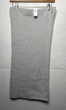 NEW GAP Silver Metallic Ribbed Midi Bodycon Skirt Size Large Stretch Gray Silver