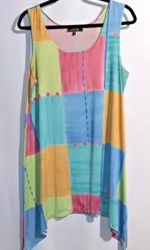 Abstract Art to Wear Square Print‎ Patchwork Tunic USA Made Womens L Blouse Tank