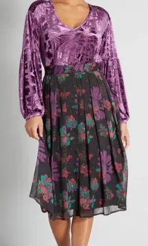 NWT ModCloth Meow Bouquet Pleated‎ Swing Skirt Size 2