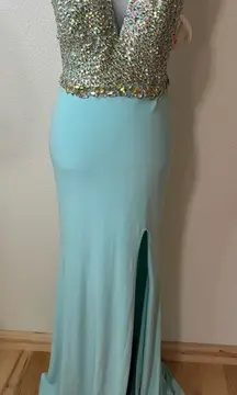 Kiss Kiss Formal 3709 beaded bodice cutout back jersey prom dress NEW 8