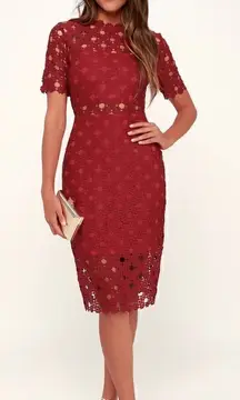 Lulus Burgundy Crochet Laced Bodycon Midi Dress Size S/ Party/ Cocktail/Formal