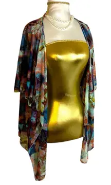 Vintage Y2K Maurices Sheer Watercolor Open Front Flowy Kimono Sweater sz 2X Boho