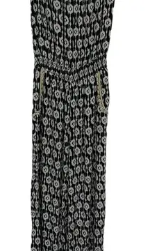 Skemo Gray White Ikat Strapless Jumpsuit Shell Trim Boho Stretch Waist Large