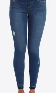 Spanx Distressed Ankle Skinny Jeans Raw Hem Slimming Medium‎ Wash Size Medium