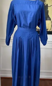 Vintage 80s Nipon Boutique 2pc Top Skirt Set Cobalt Blue Fine Black Stripe S