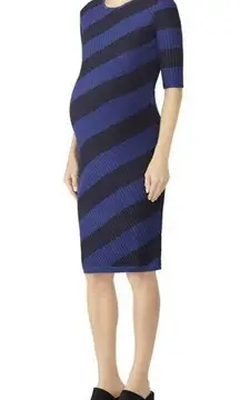 A PEA IN THE POD Maternity casual ribbed black&blue striped midi dress