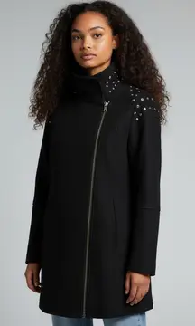 H&M Studded Wool Asymmetrical Zipper Long Coat