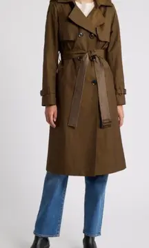 Sam Edelman Women's Botanic Green Water Repellent Hooded Trench Coat Size XS NWT