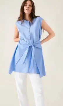 ZARA Knotted Tie Front Sleeveless Shirt Dress‎ Tunic Light Blue Size XS