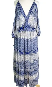 MISA Los Angeles Farah Dress Majorelle Mixed Tile Blue Bandana Size M/L NWT