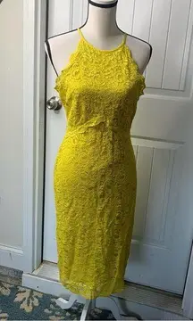 ZARA  yellow lace midi dress size large wedding guest prom homecoming date night