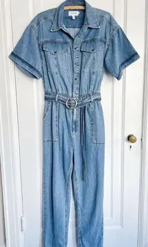FRAME • Arie Jumpsuit in Eugenia blue jean denim coverall boiler suit utility