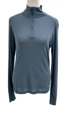 IBEX 100% Merino Wool Baselayer 1/4 Zip Long Sleeve Outdoor Ski Blue Women Small